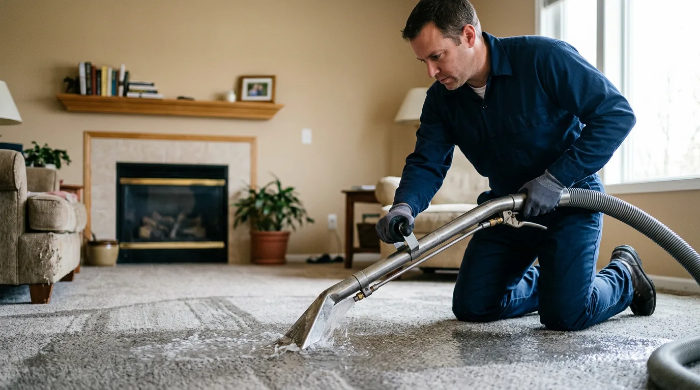 Water damage restoration technician working near Palmyra, MI